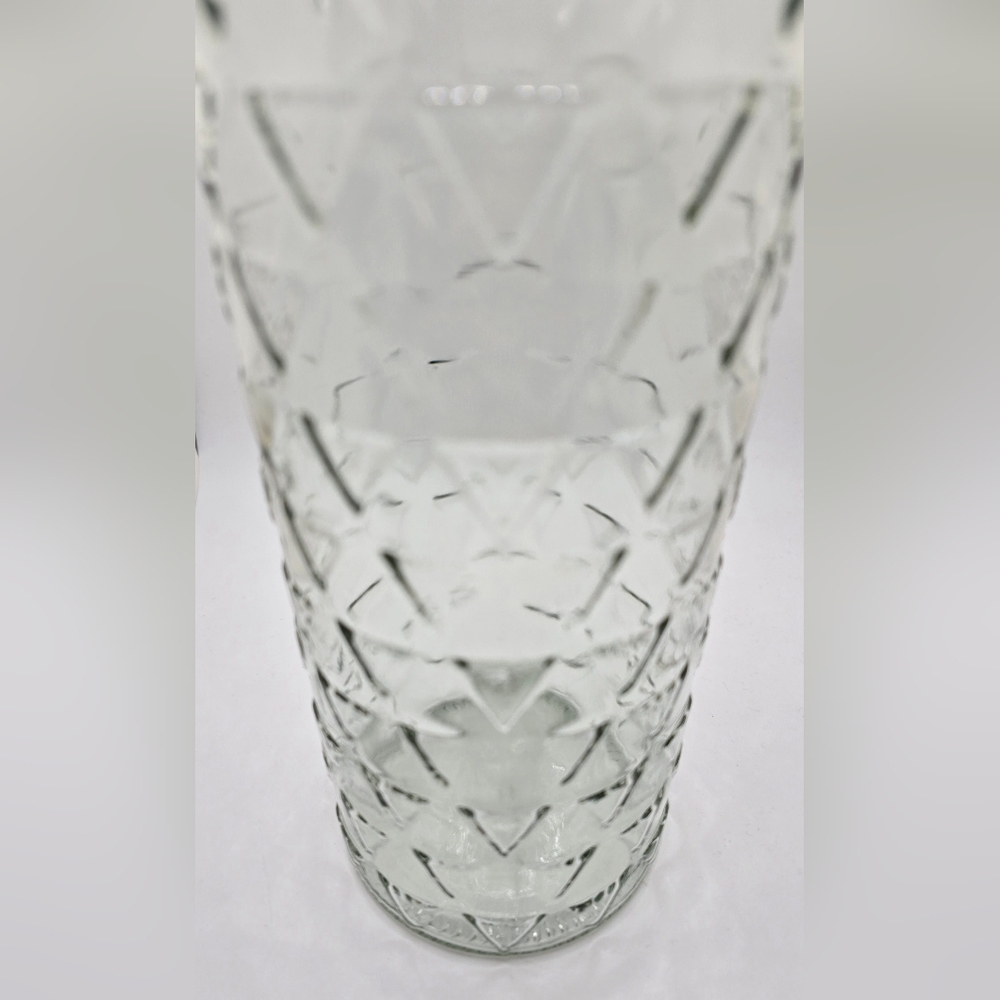 Art Deco Large Vintage Clear Diamond Textured Glass Vase Unmarked Heavy 9.75"x4" - Picture 3 of 5